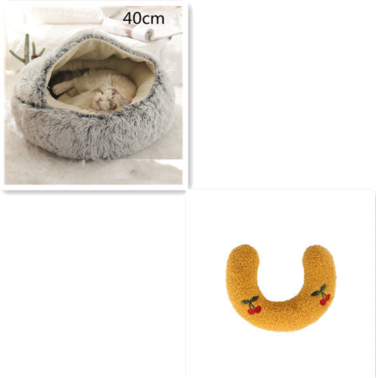 2-in-1 Round Plush Pet Winter Bed Soft Warm