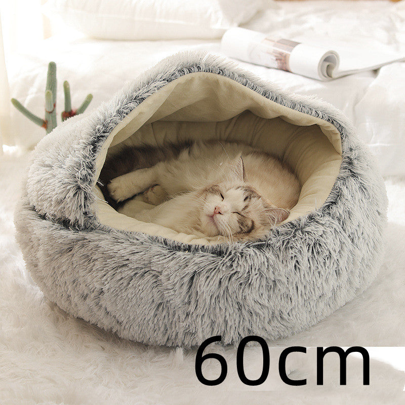 2-in-1 Round Plush Pet Winter Bed Soft Warm