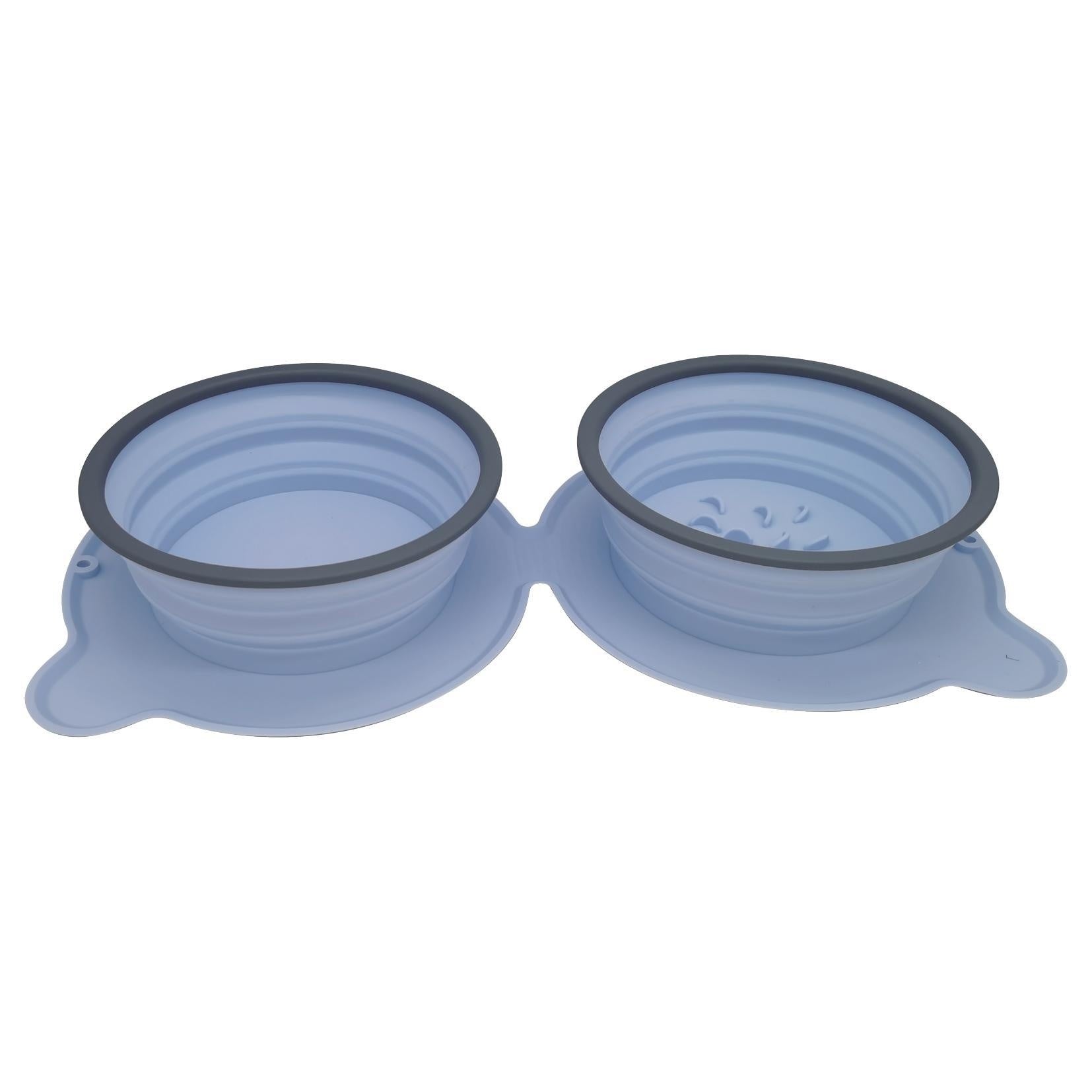 Portable Foldable Pet Silicone Double Feeding Bowl Non-Slip