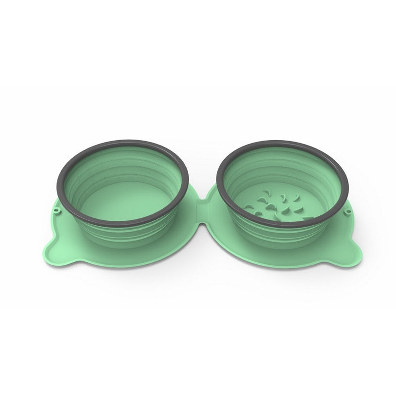 Portable Foldable Pet Silicone Double Feeding Bowl Non-Slip