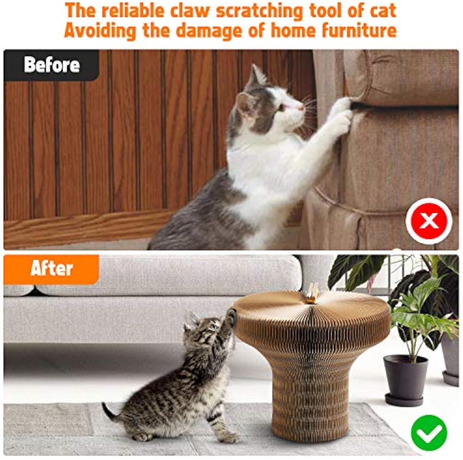 Collapsible Round Cat Scratcher Lounge Bed Indoor Pet