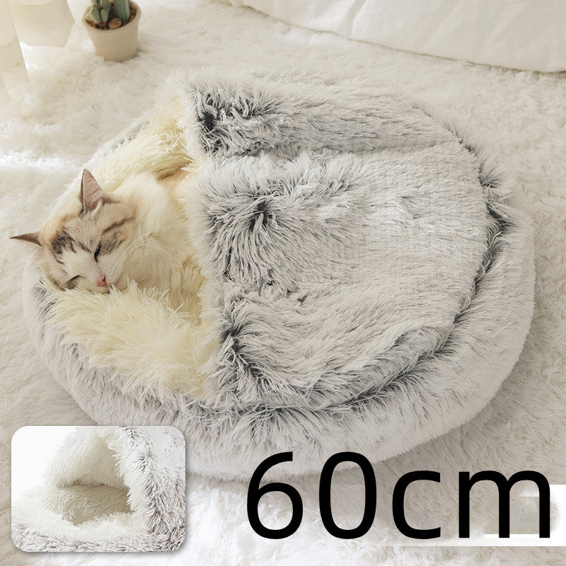 2-in-1 Round Plush Pet Winter Bed Soft Warm