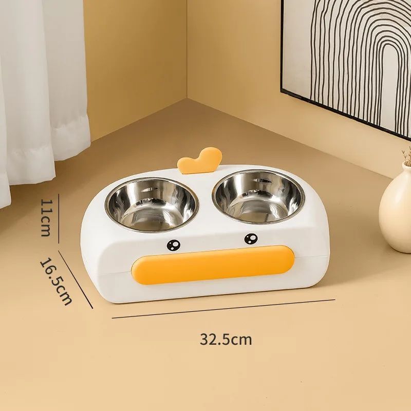 Duck-Shaped Double Pet Bowl Plastic Food And Water Feeder