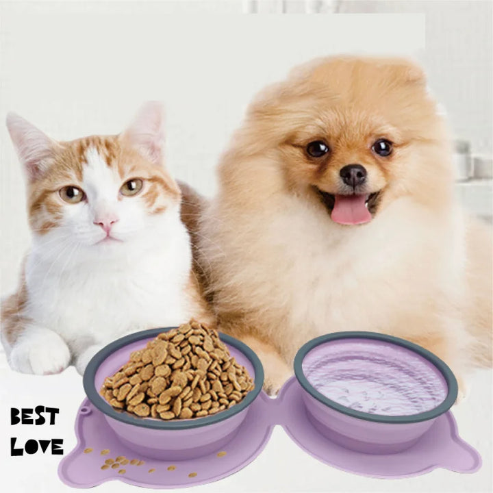 Portable Foldable Pet Silicone Double Feeding Bowl Non-Slip