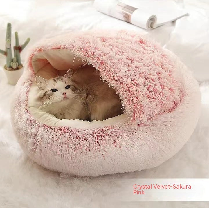2-in-1 Round Plush Pet Winter Bed Soft Warm