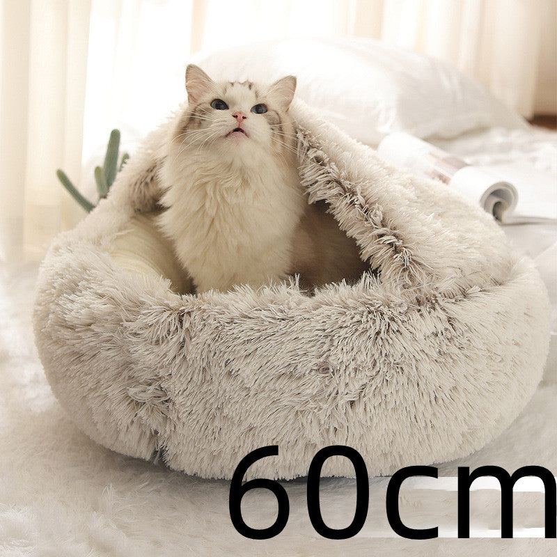 2-in-1 Round Plush Pet Winter Bed Soft Warm