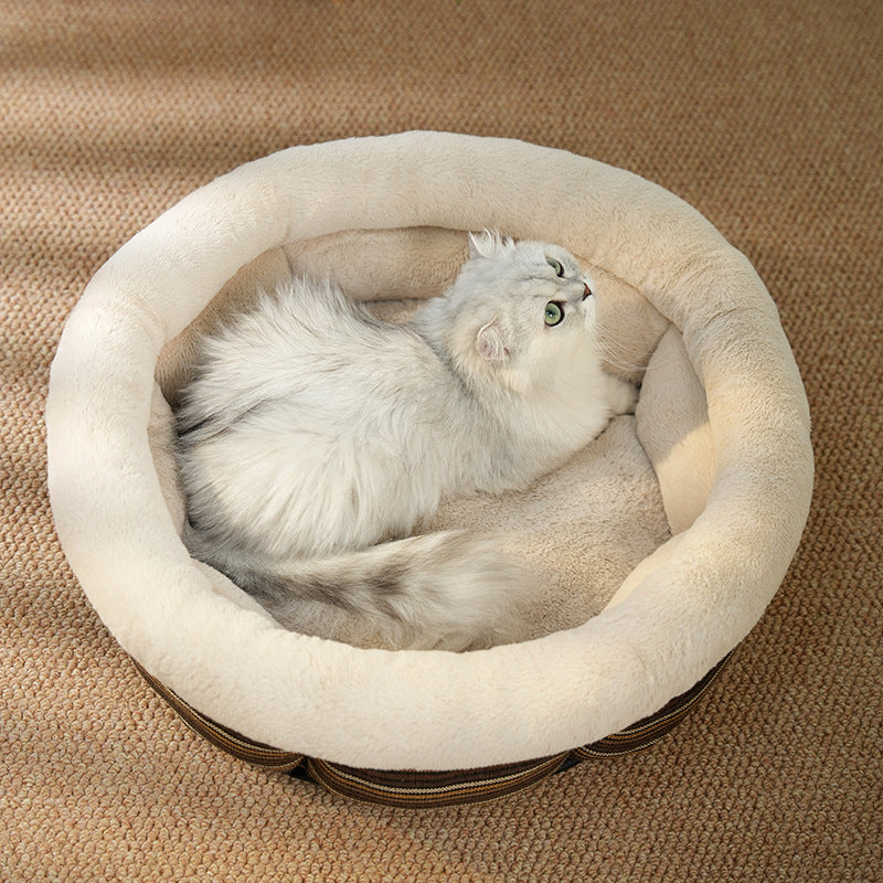Linen Round Pet Bed Non-Slip Mat