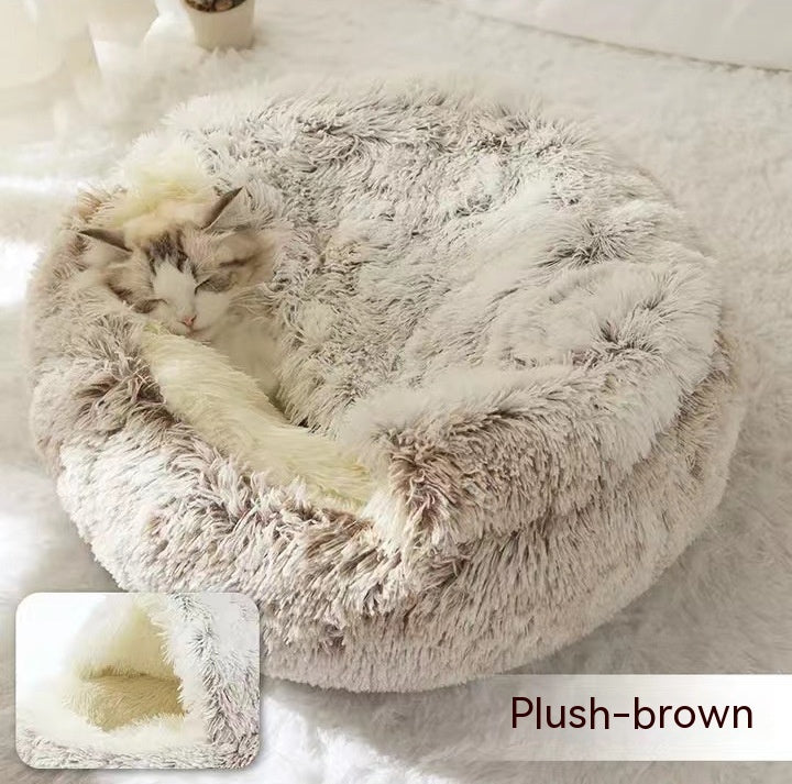 2-in-1 Round Plush Pet Winter Bed Soft Warm