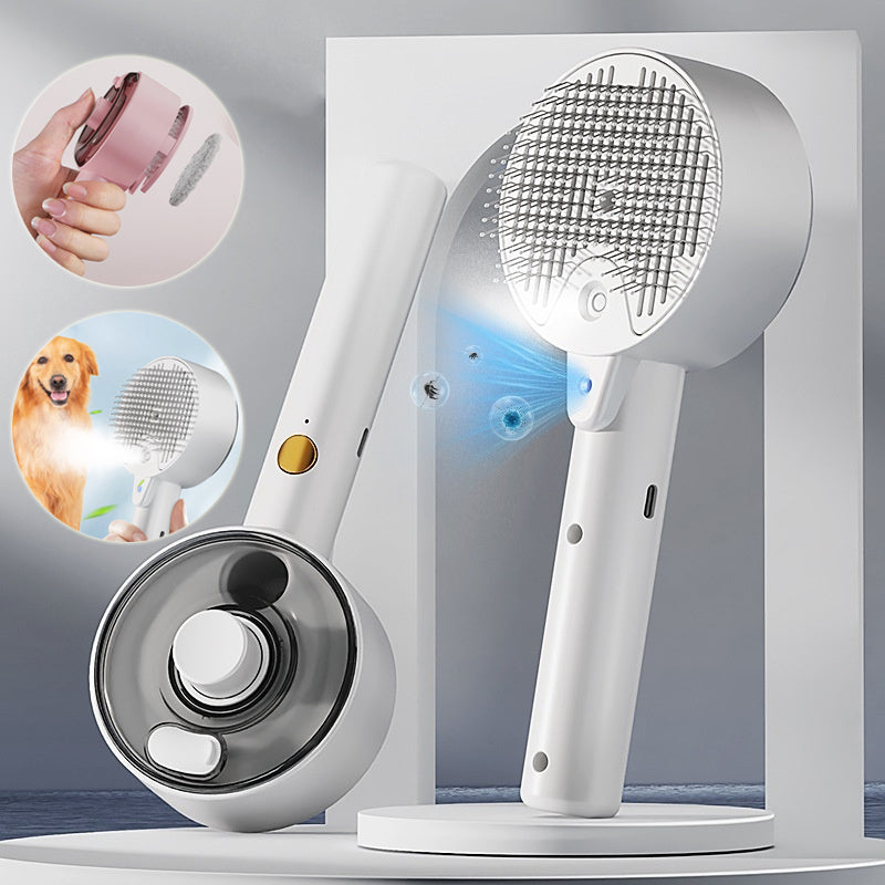 Self-Cleaning Pet Hair Remover Brush Steam Grooming Tool