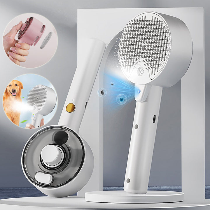 Self-Cleaning Pet Hair Remover Brush Steam Grooming Tool