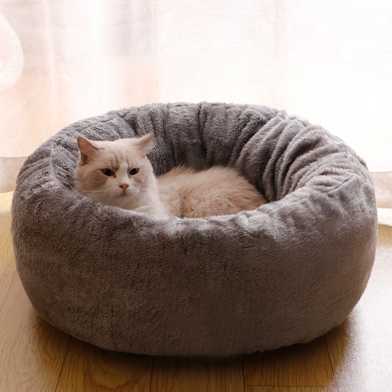 Plush Donut Pet Bed Soft Warm Round Cushion Mat